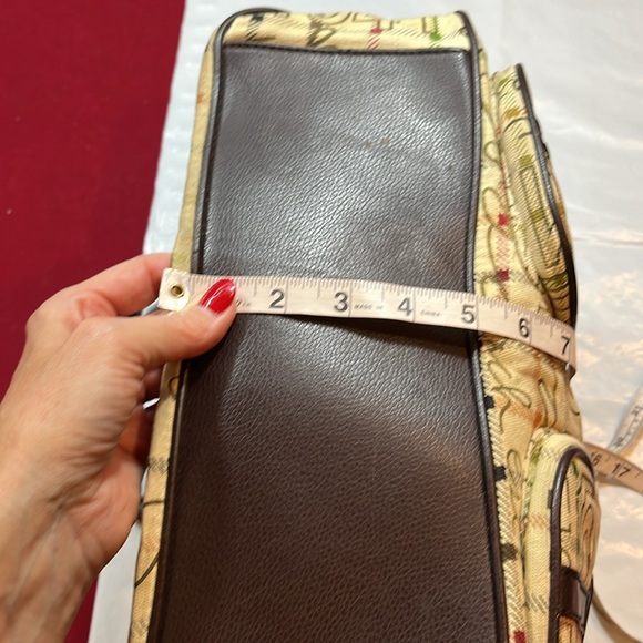 Coach BEIGE brown Tattersall Graffiti TOTE BAG PURSE 2 handles multi pockets 15” - Picture 11 of 16